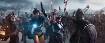 Illustration of a part of the movie ready player one with some characters from Overwatch